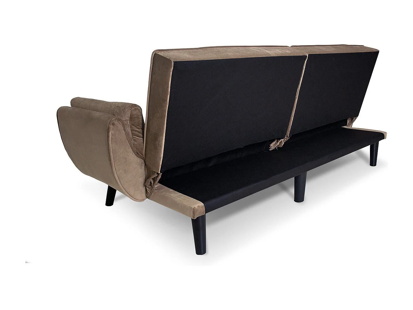 Divano letto clic clac in velluto marrone piede nero mod. Ambra