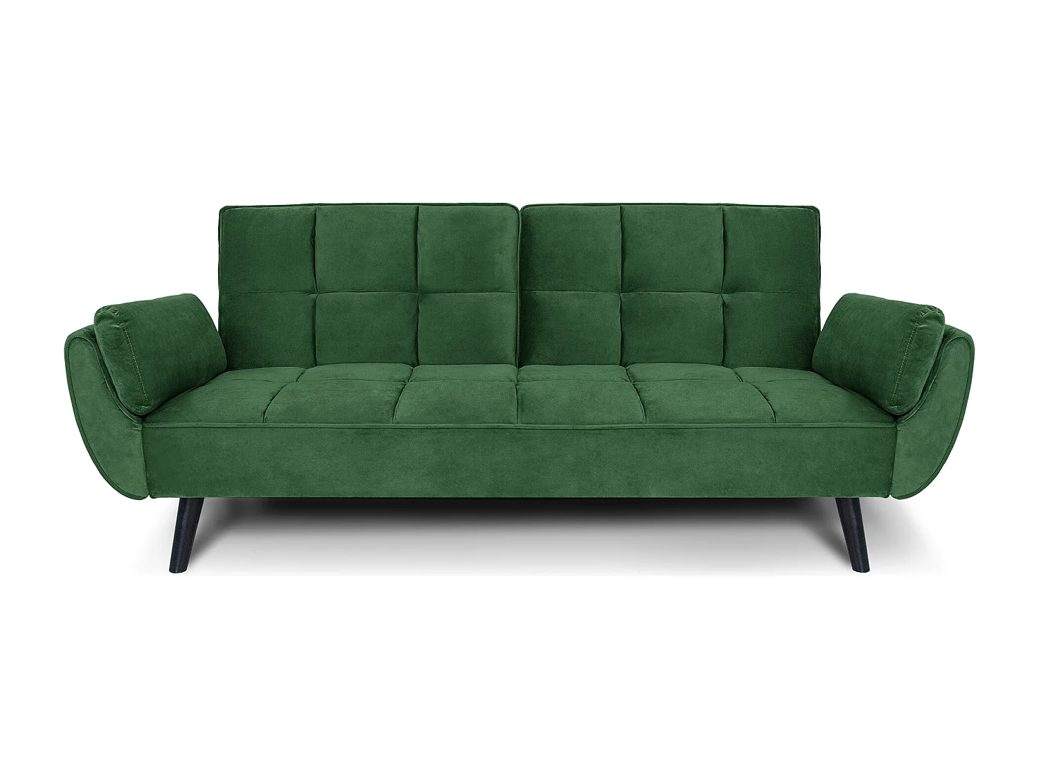 Divano letto clic clac in velluto verde scuro piede nero mod. Ambra