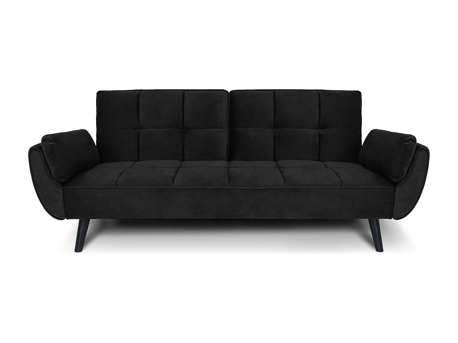 Divano letto clic clac in velluto nero piede nero mod. Ambra