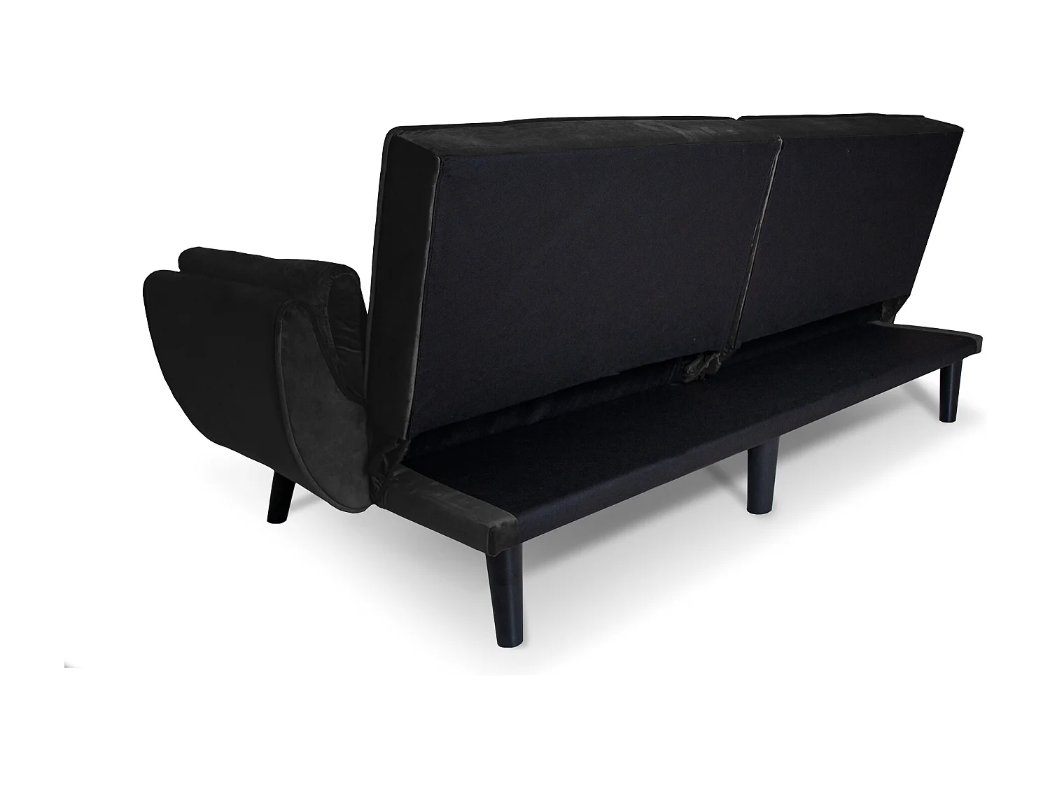 Divano letto clic clac in velluto nero piede nero mod. Ambra