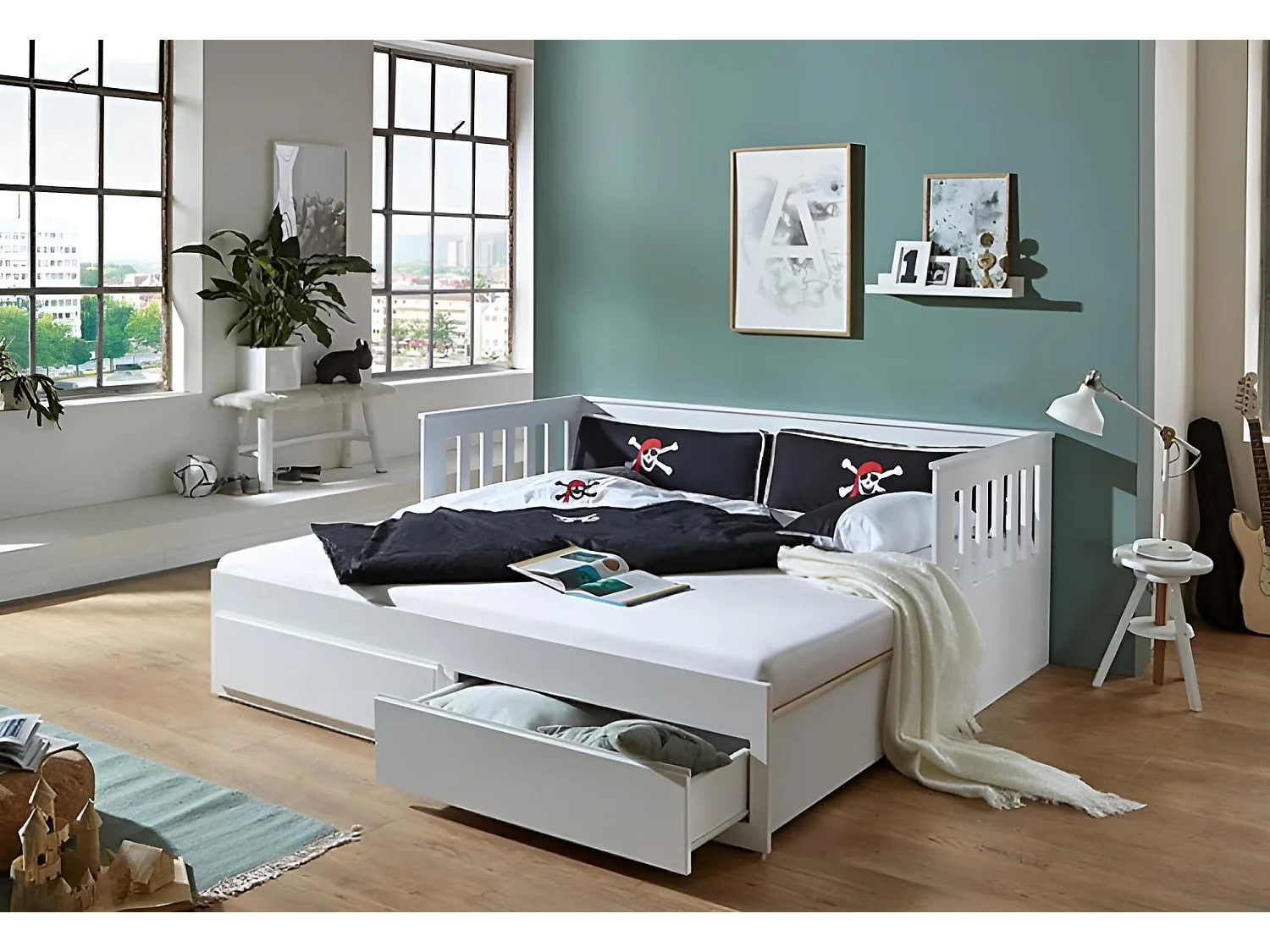 Bett Nico/90x200/Holzplatte/Weiss