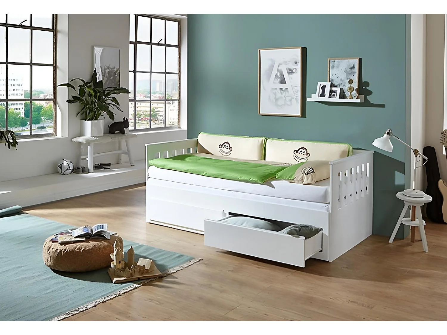 Bett Nico/90x200/Holzplatte/Weiss