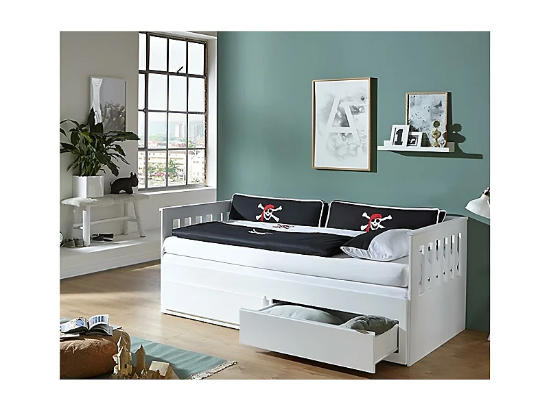 Bett Nico/90x200/Holzplatte/Weiss