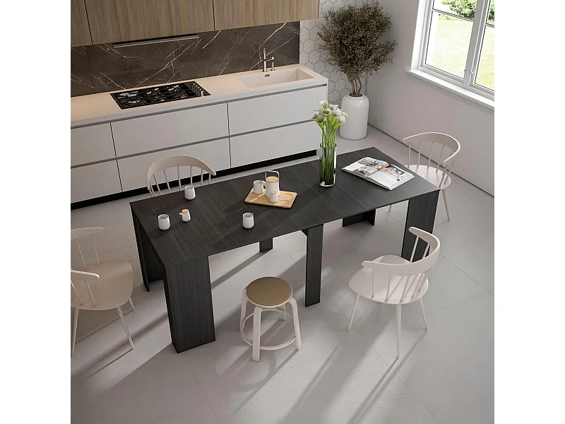 Uitschuifbare Consoletafel, 222x90x77cm, Voor 10 personen, Tafel, Zwart