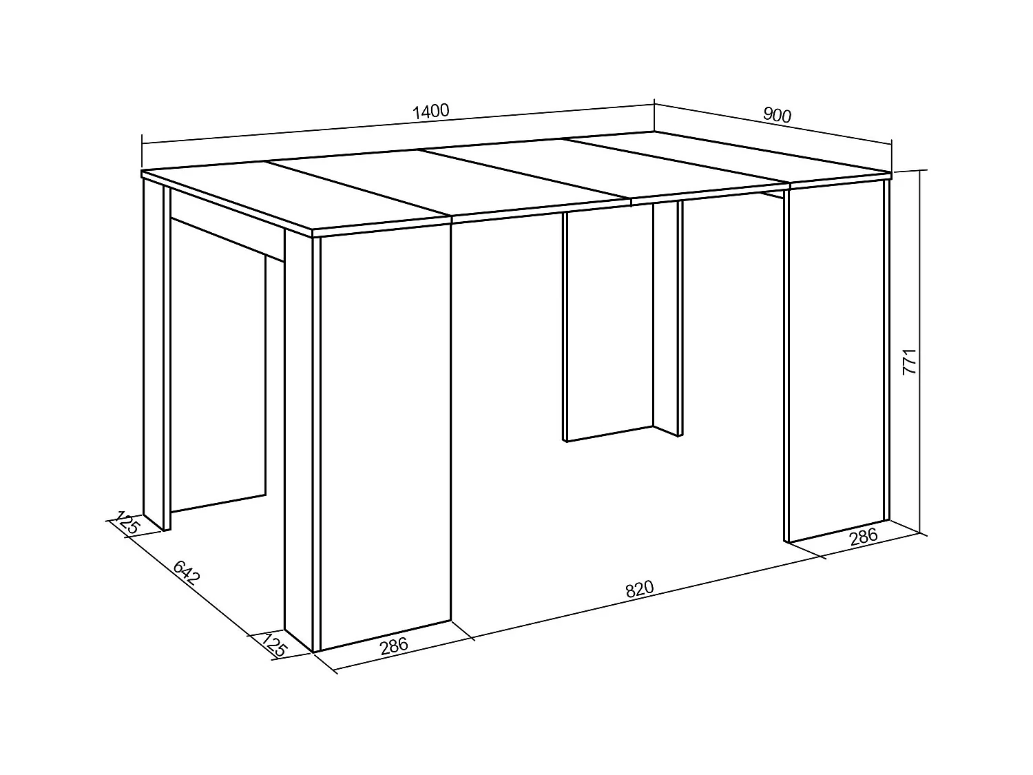 Table console extensible, 140x90x77cm, Pour 6 personnes, Table à Manger, Noir