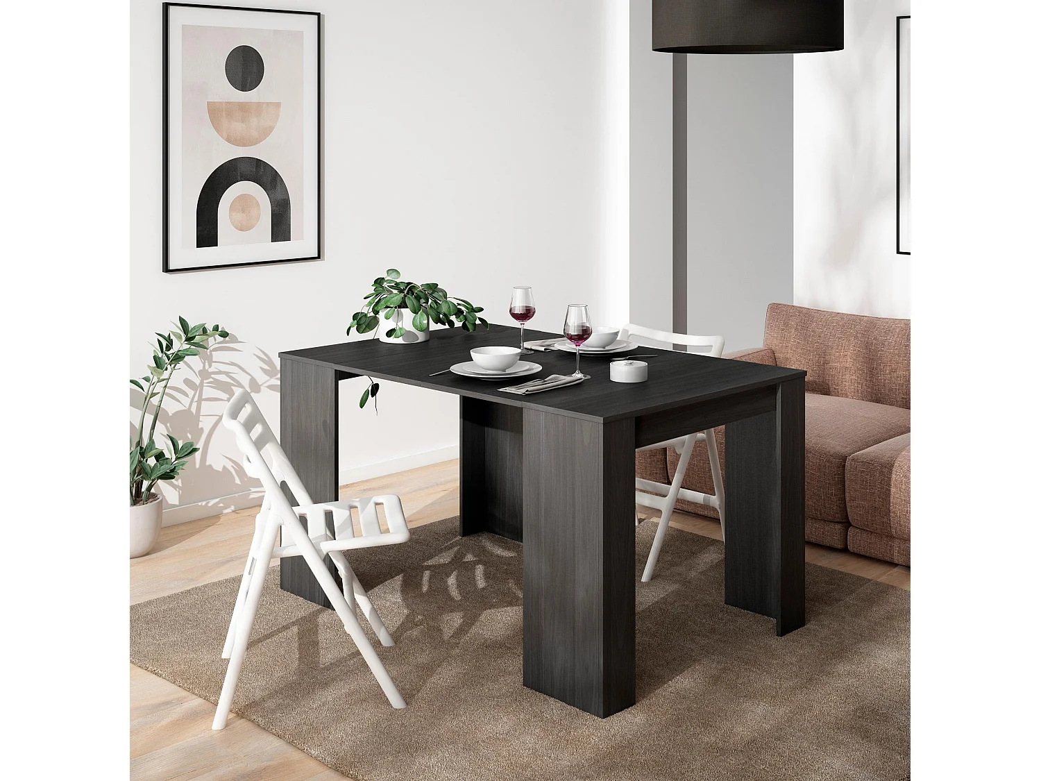 Table console extensible, 140x90x77cm, Pour 6 personnes, Table à Manger, Noir