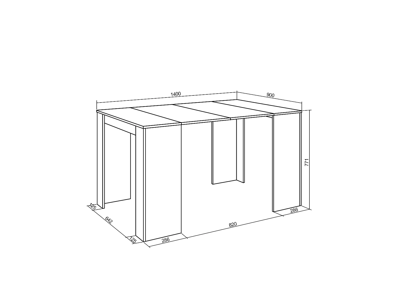 Table console extensible, 140x90x77cm, Pour 6 personnes, Table à Manger, Noir