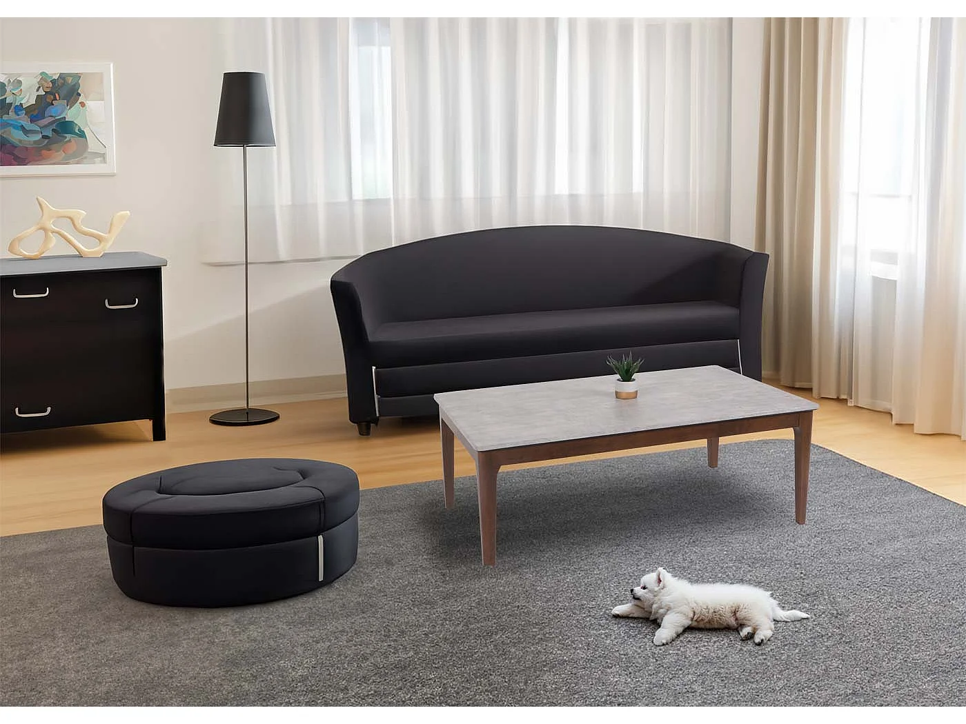 Tavolino salotto divano soggiorno MCW-M55 46x120x70cm laminato HPL legno scuro effetto pietra