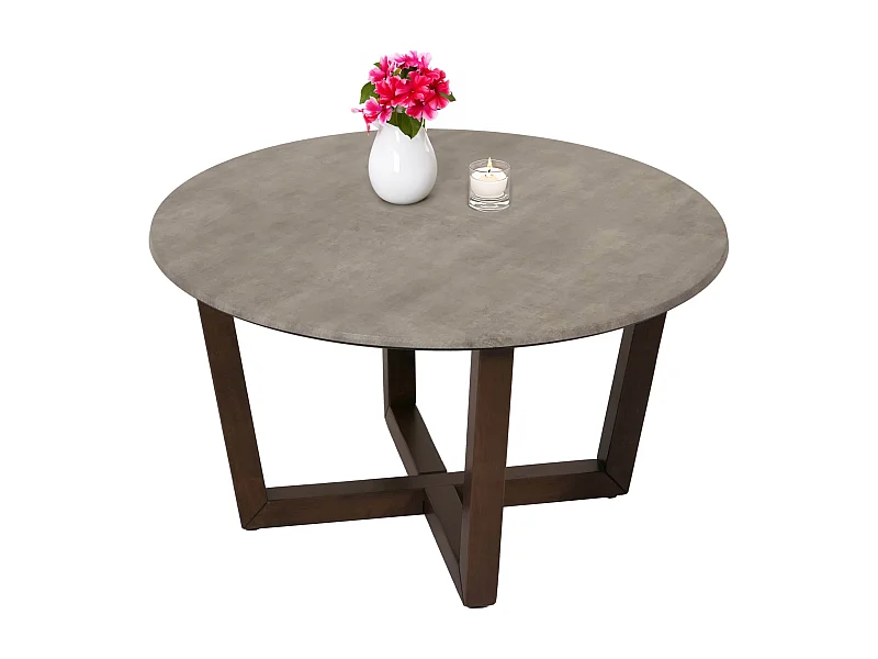 Tavolino rotondo salotto divano MCW-M61 Ø80cm legno laminato HPL melaminico gambe scure grigio cemento