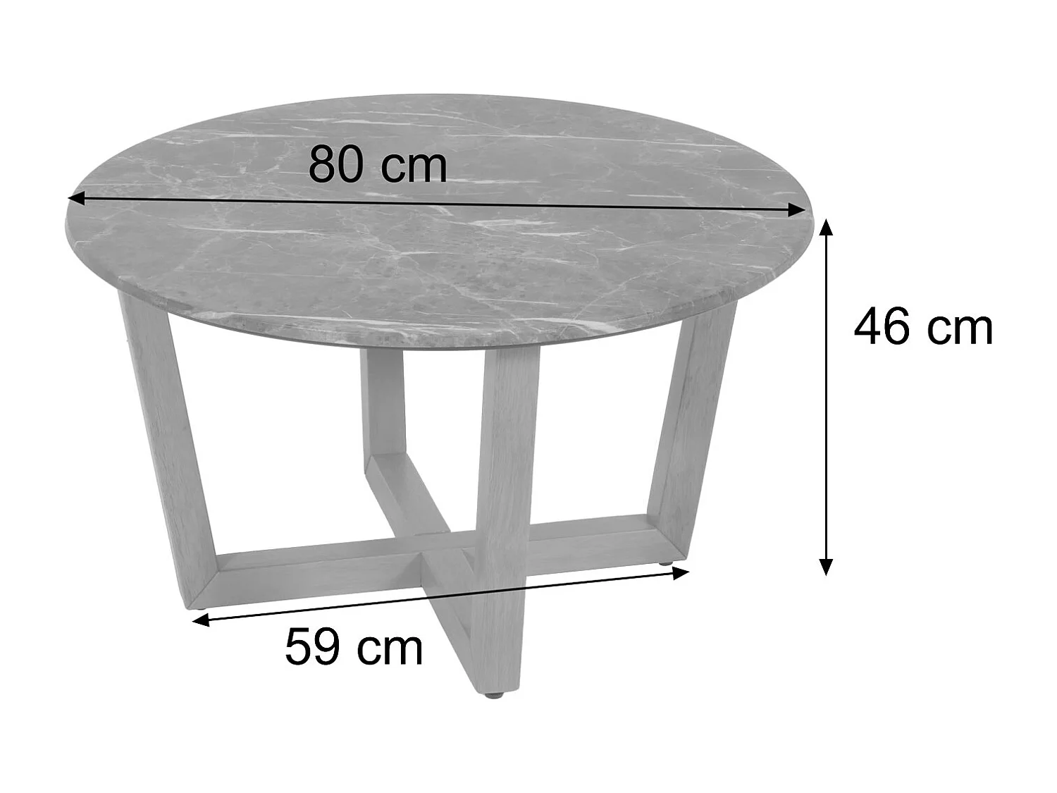 Tavolino rotondo salotto divano MCW-M61 Ø80cm legno laminato HPL melaminico gambe scure grigio cemento