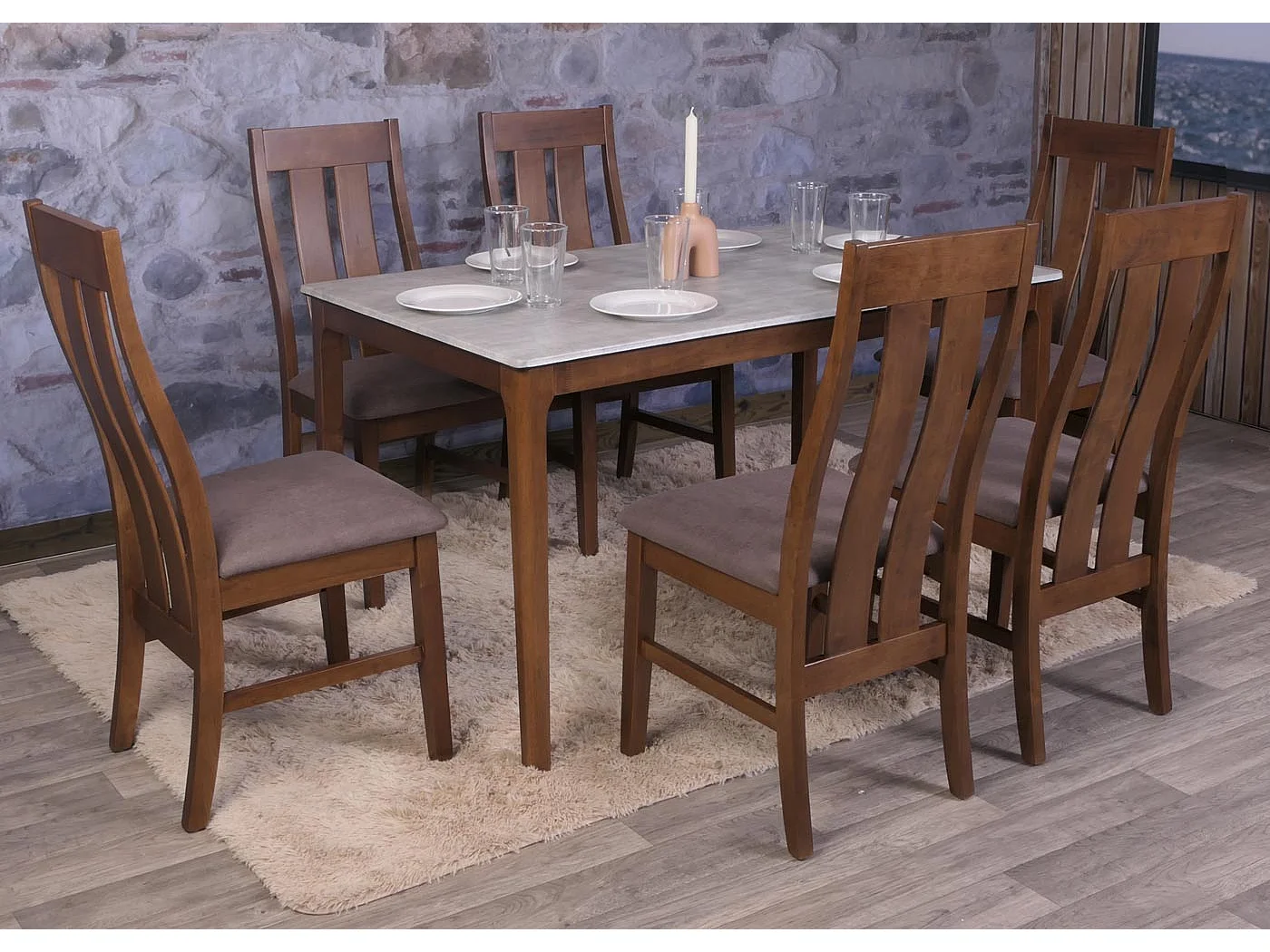 Set 2x sedie sala pranzo soggiorno MCW-M58 100x46x45cm 150kg tessuto legno scuro tortora