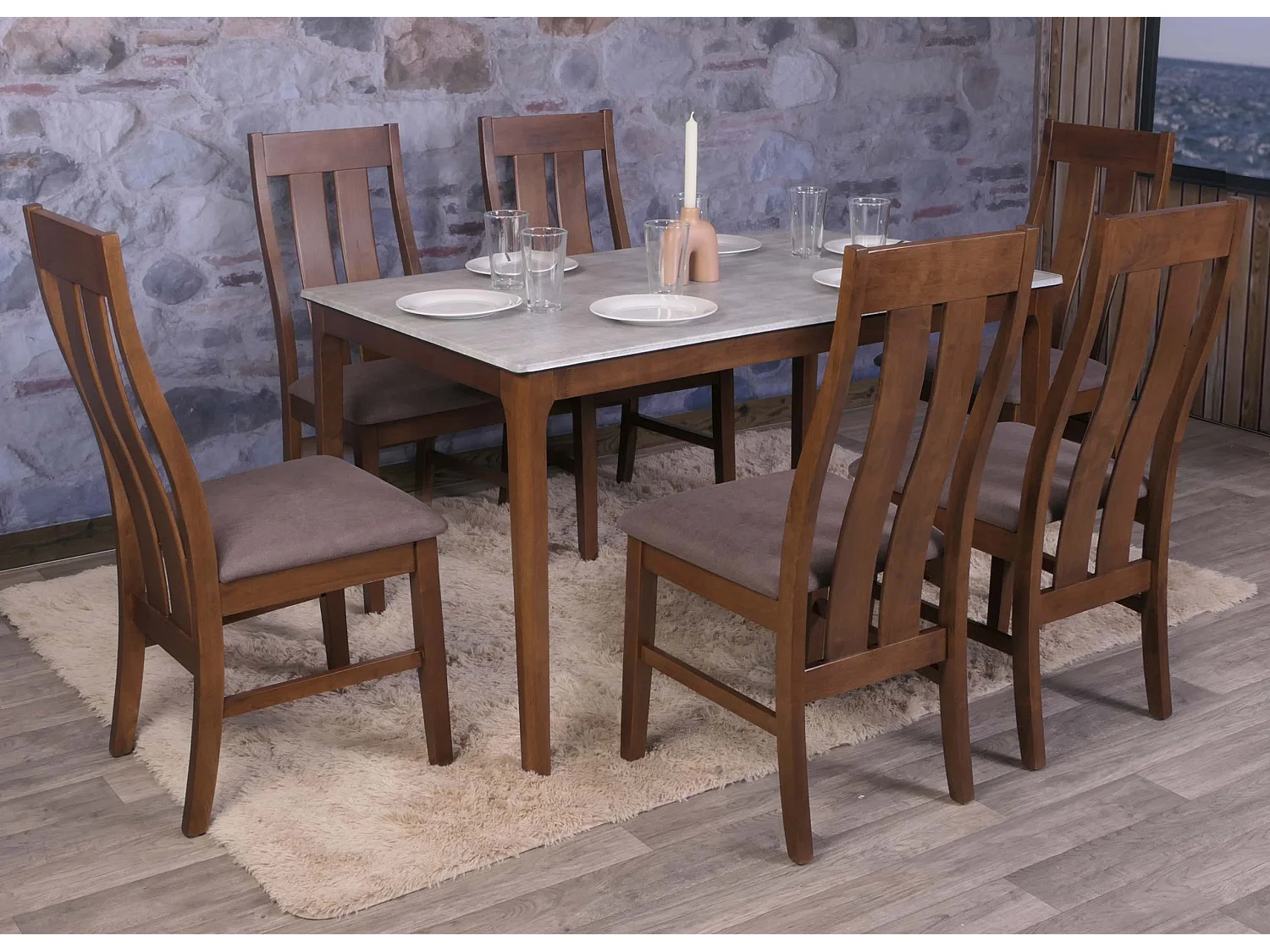 MCW-M58 eetkamerstoel (set van 6),  donker frame, taupe