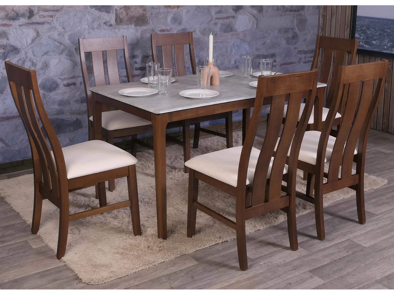 MCW-M58 eetkamerstoel (set van 6),  donker frame, crème