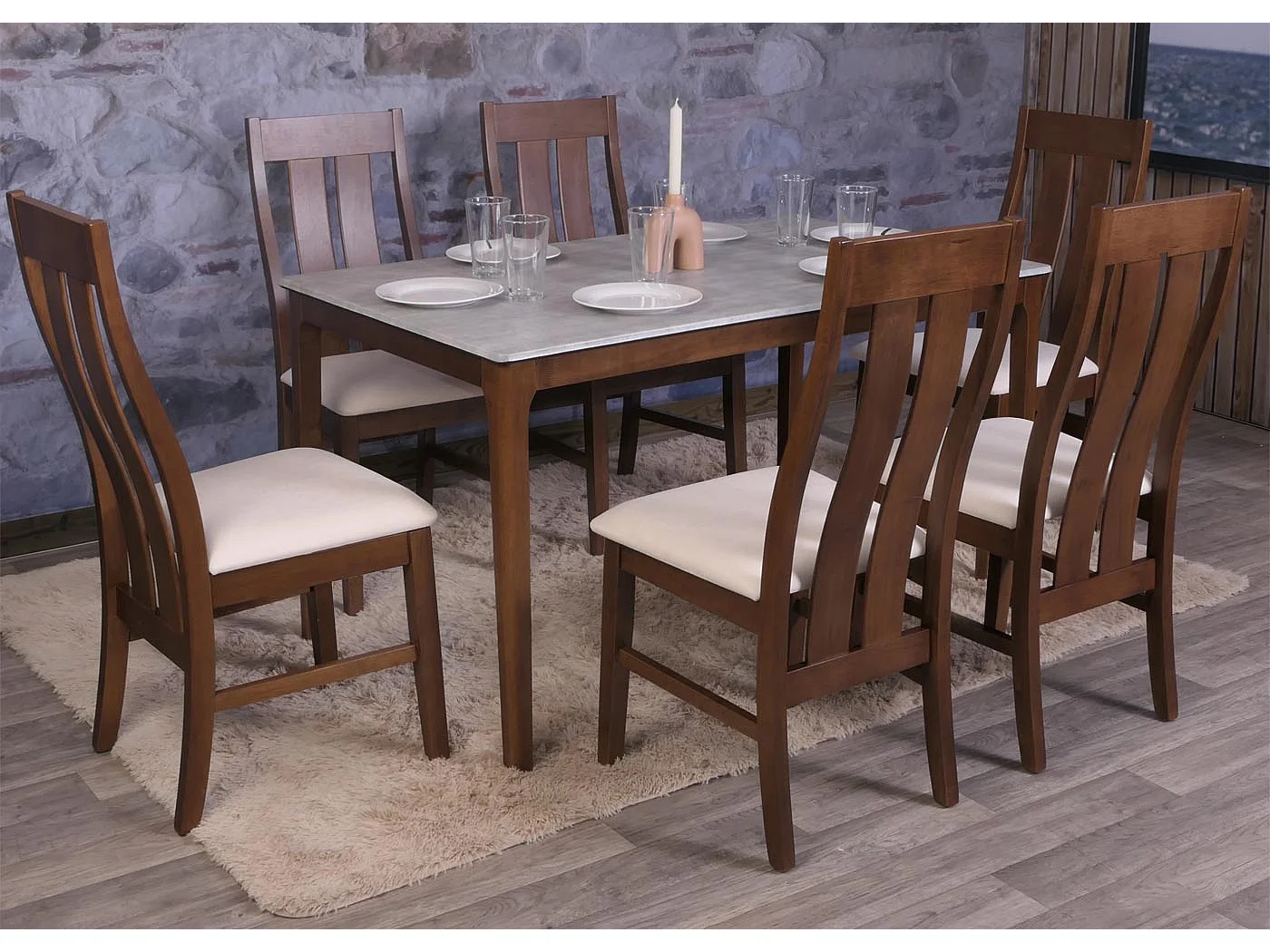 MCW-M58 eetkamerstoel (set van 6),  donker frame, crème