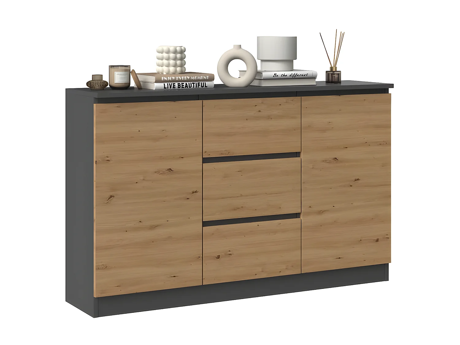 CAZAR - Cassettiera 2 ante + 3 cassetti - Dimensioni: 75x120x30 - Mobile contenitore - Credenza