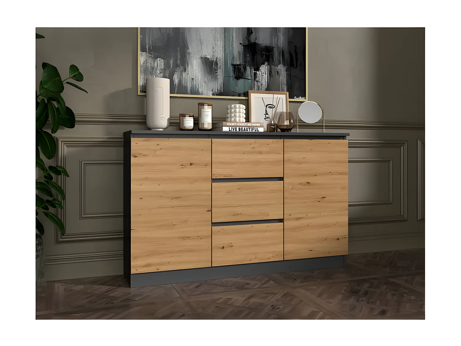 CAZAR - Cassettiera 2 ante + 3 cassetti - Dimensioni: 75x120x30 - Mobile contenitore - Credenza