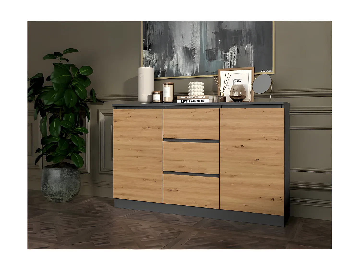 CAZAR - Cassettiera 2 ante + 3 cassetti - Dimensioni: 75x120x30 - Mobile contenitore - Credenza