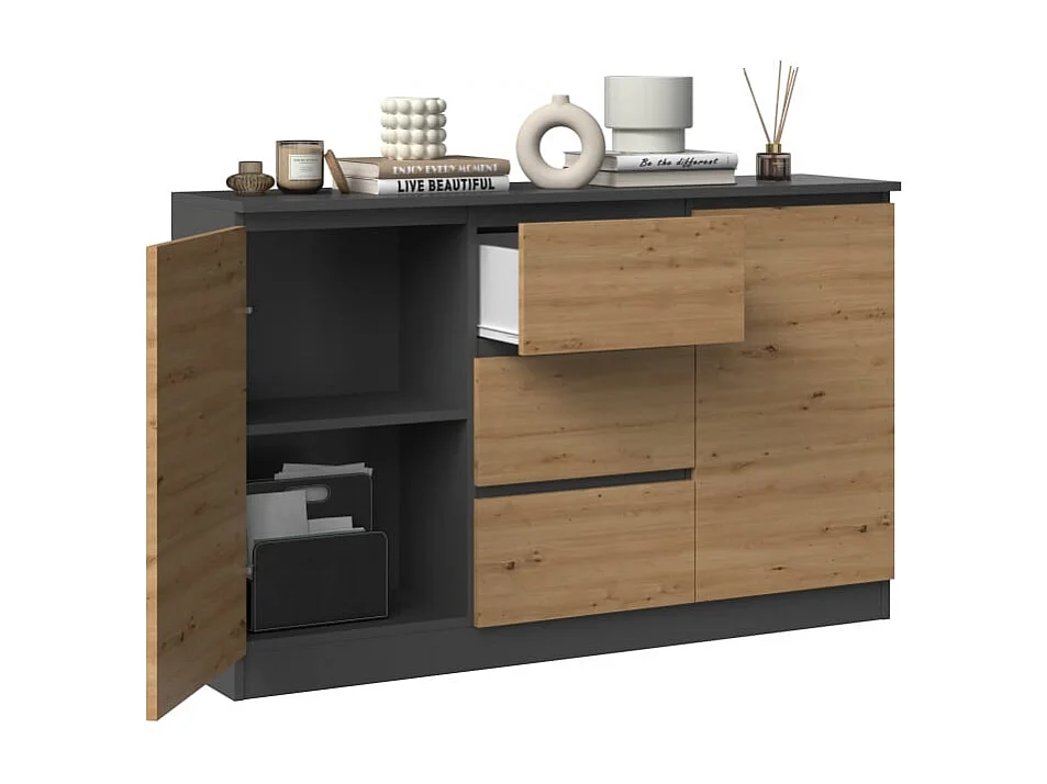 CAZAR - Cómoda de 2 puertas + 3 cajones - Medidas: 75x120x30 - Mueble contenedor - Aparador