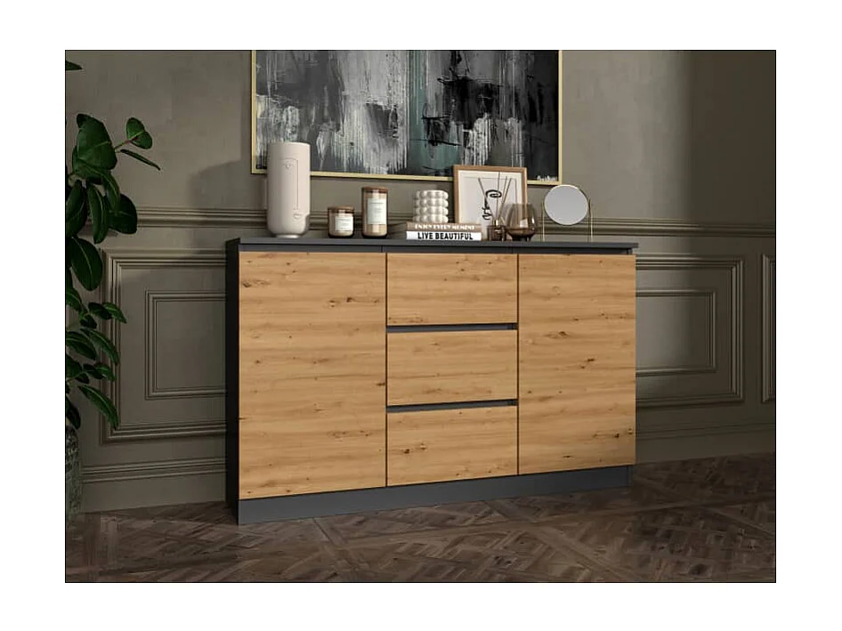 CAZAR - Cómoda de 2 puertas + 3 cajones - Medidas: 75x120x30 - Mueble contenedor - Aparador