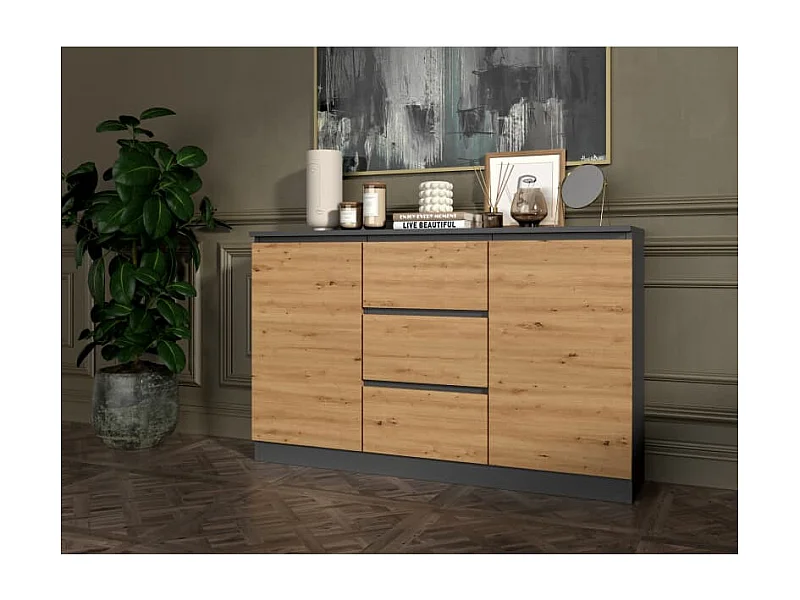 CAZAR - Cassettiera 2 ante + 3 cassetti - Dimensioni: 75x120x30 - Mobile contenitore - Credenza