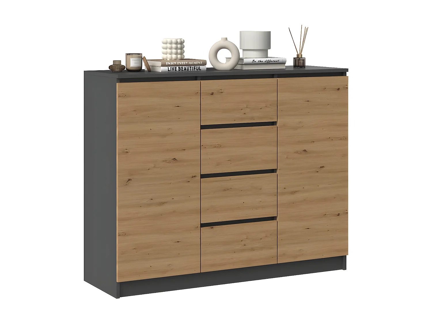 PARME 120 - Commode 2 portes + 4 tiroirs style moderne - Dimensions 97x120x40 cm - Meuble de rangement