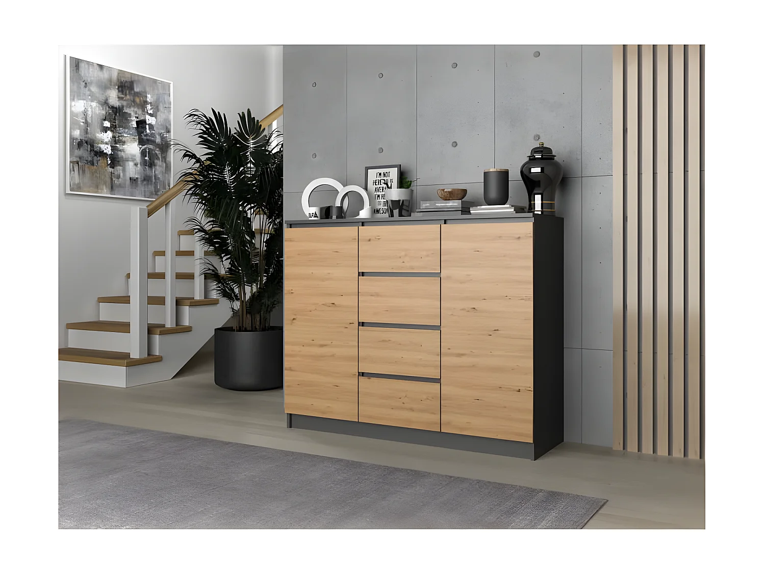 PARME 120 - Commode 2 portes + 4 tiroirs style moderne - Dimensions 97x120x40 cm - Meuble de rangement