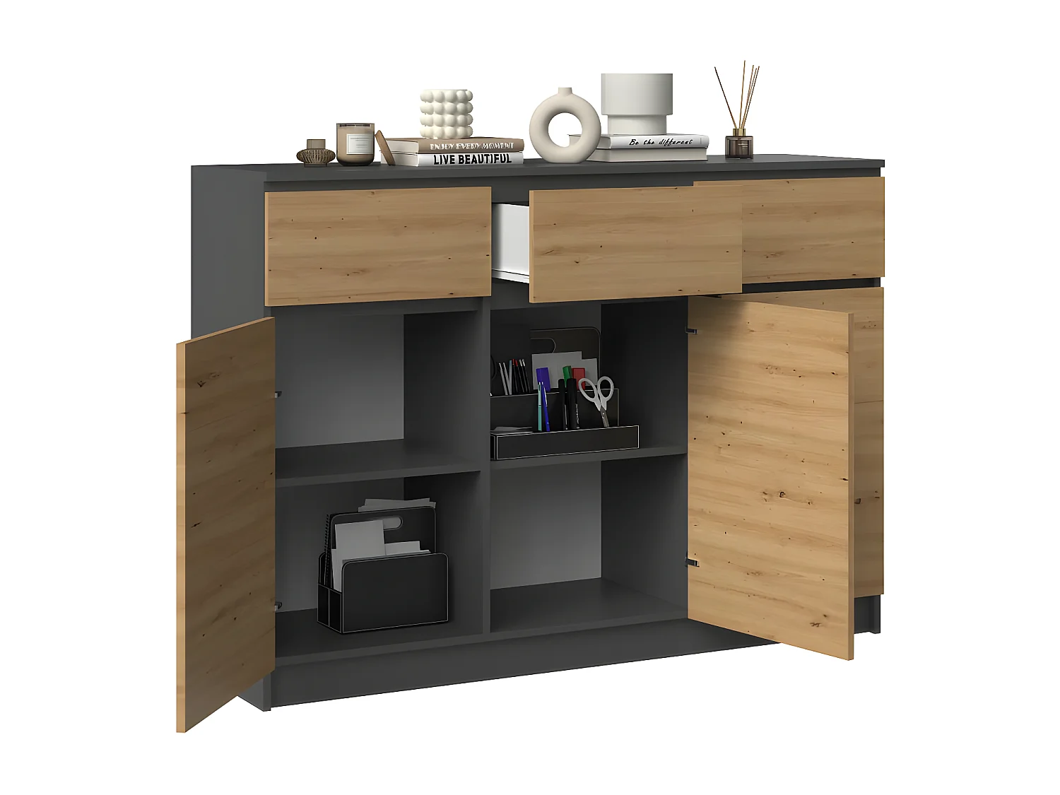 PARME - Cassettiera moderna 3 cassetti 3 ante - Dimensioni 97x120x40 - Mobili contenitori - Credenza