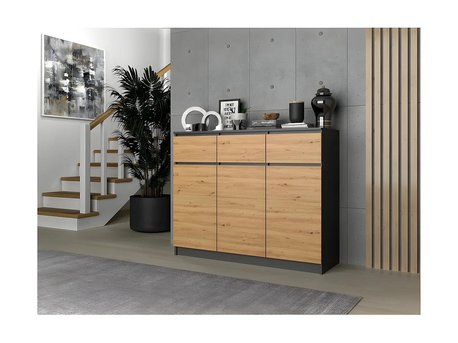 PARME - Cassettiera moderna 3 cassetti 3 ante - Dimensioni 97x120x40 - Mobili contenitori - Credenza