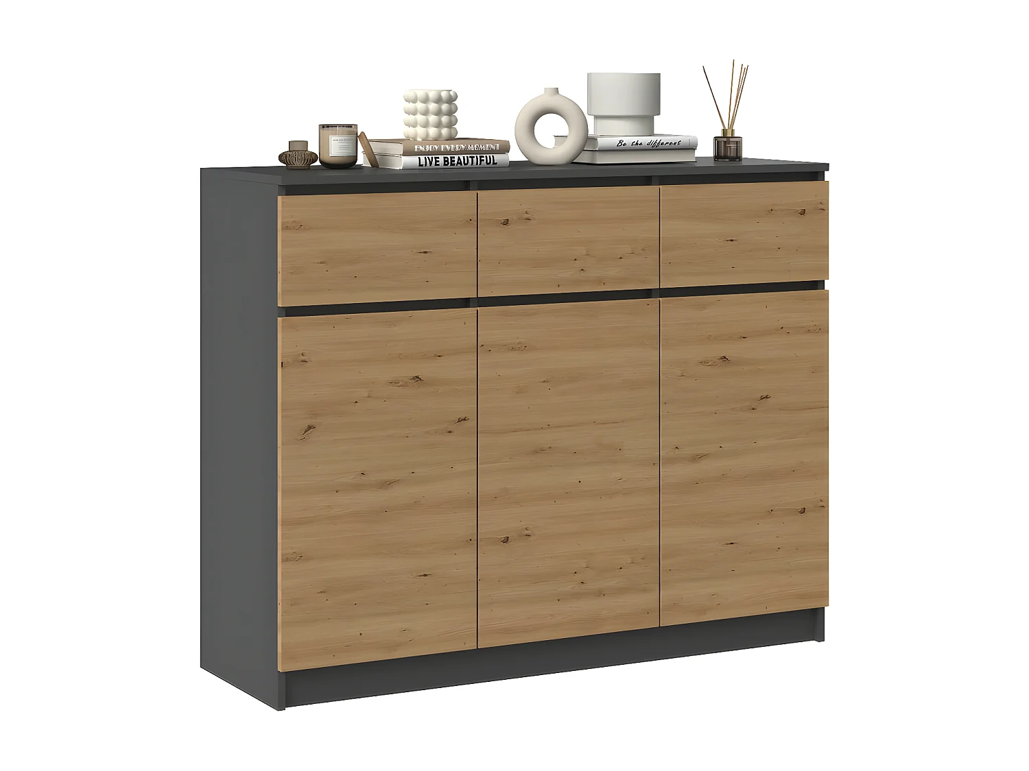 PARME - Commode moderne 3 tiroirs 3 portes - Dimensions 97x120x40 - Meuble de rangement - Buffet
