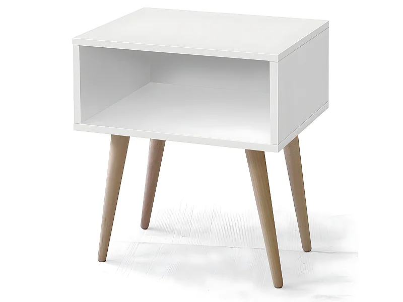 Table de chevet, table de nuit en bois coloris Blanc - L. 43 x P. 35 x H. 50 cm