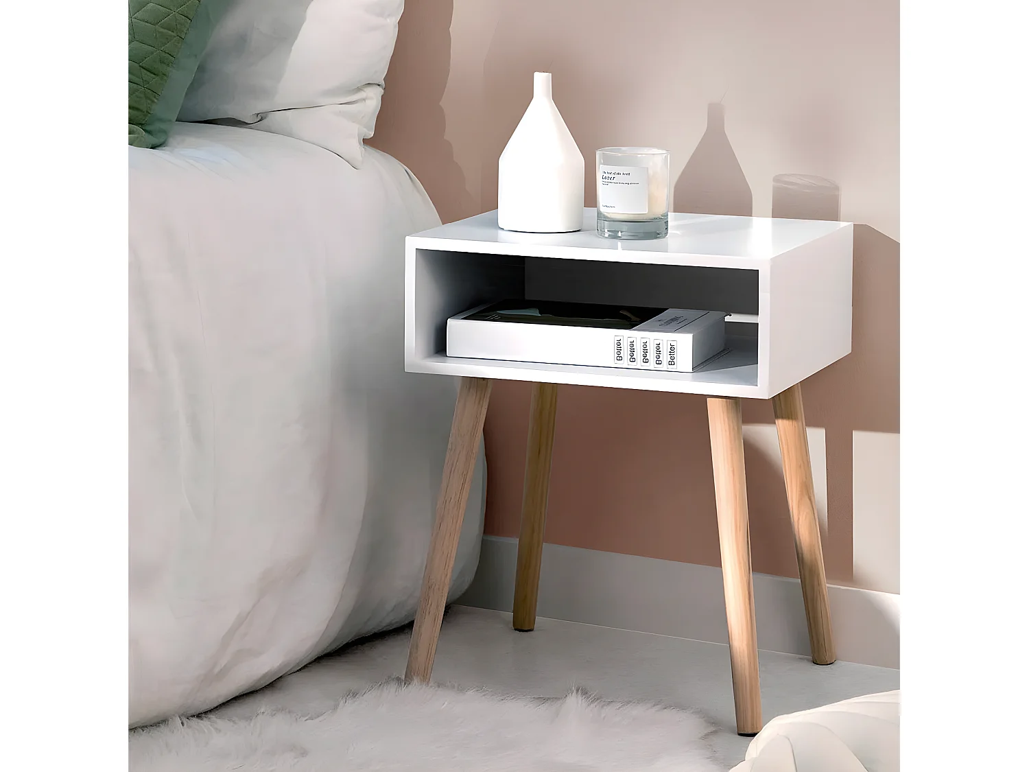 Table de chevet, table de nuit en bois coloris Blanc - L. 43 x P. 35 x H. 50 cm