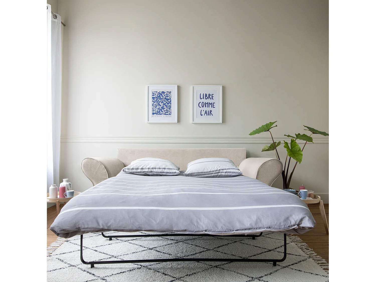 Canapé 3 places convertible beige OSCAR - HAPPY GARDEN