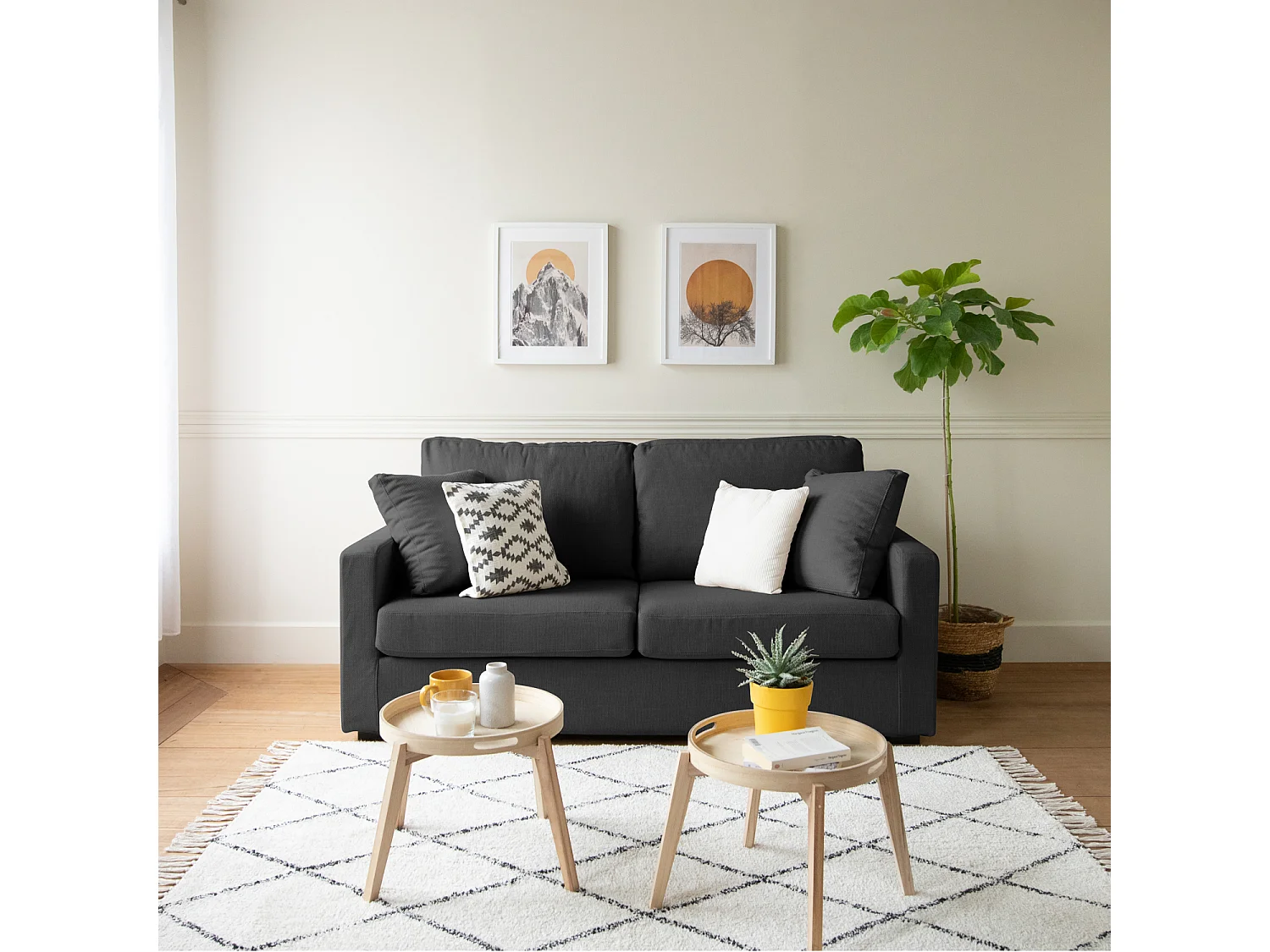 Canapé 3 places convertible gris BASTIEN - HAPPY GARDEN