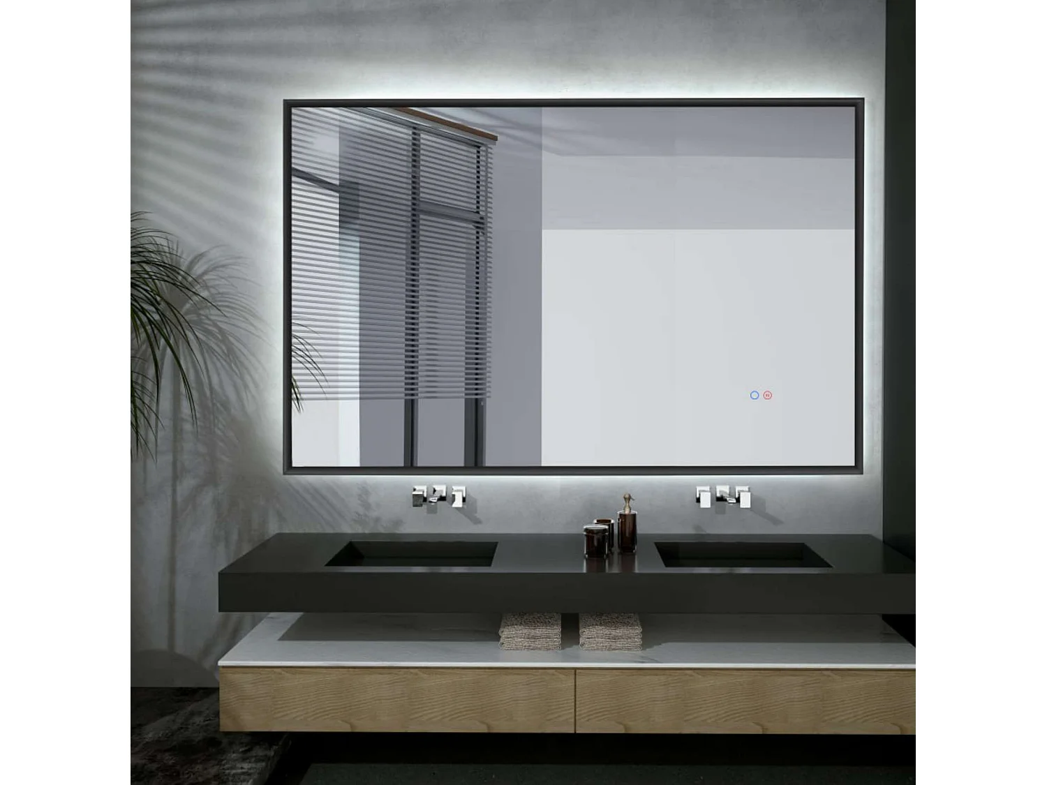 Miroir Salle de Bain CALIFORNIA - 100x80cm - Noir Mat - T° Led Variable - Tactiles On/Off & Anti-Buée - LEDIMEX