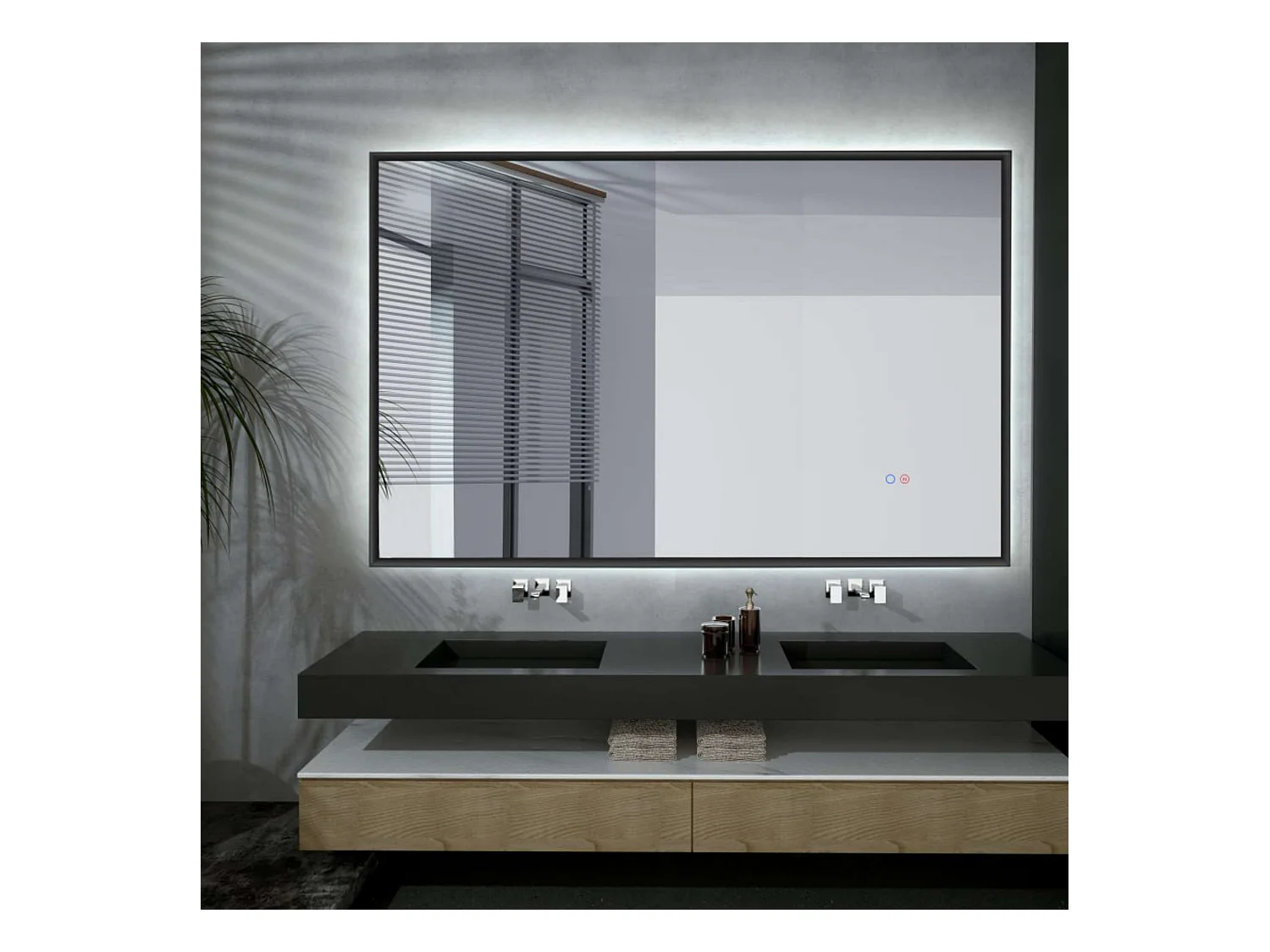 Miroir Salle de Bain CALIFORNIA - 120x80cm - Noir Mat - T° Led Variable - Tactiles On/Off & Anti-Buée - LEDIMEX