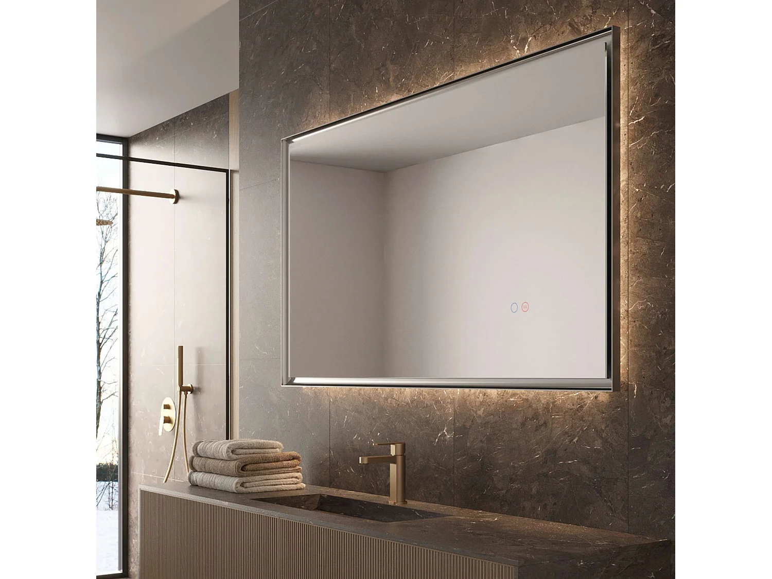 Miroir Salle de Bain CALIFORNIA - 100x80cm - Noir BGM - T° Led Variable - Tactiles On/Off & Anti-Buée - LEDIMEX