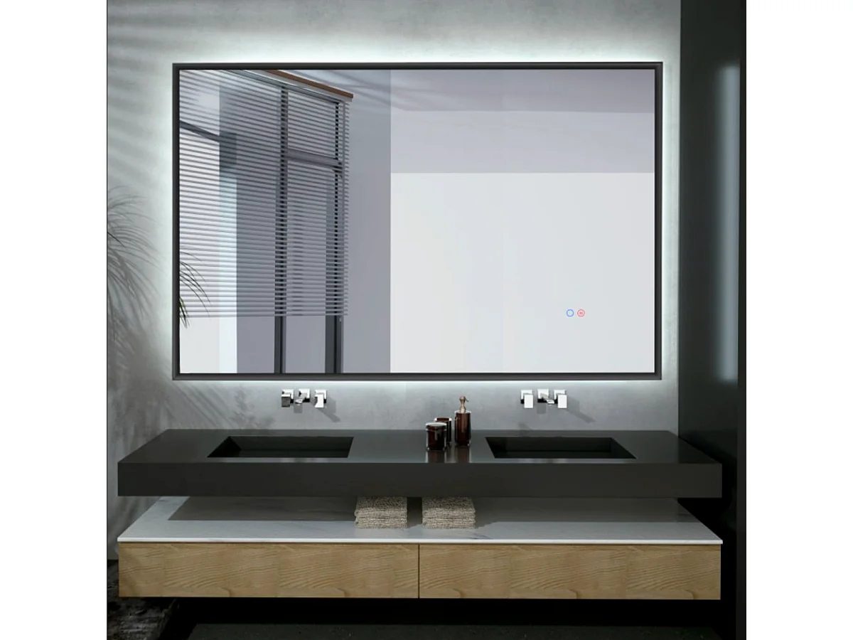 Miroir de Salle de Bain Lumineux LED Réglables 140x80 Noir Mat - Tactile & Anti-Buée - CALIFORNIA LEDIMEX