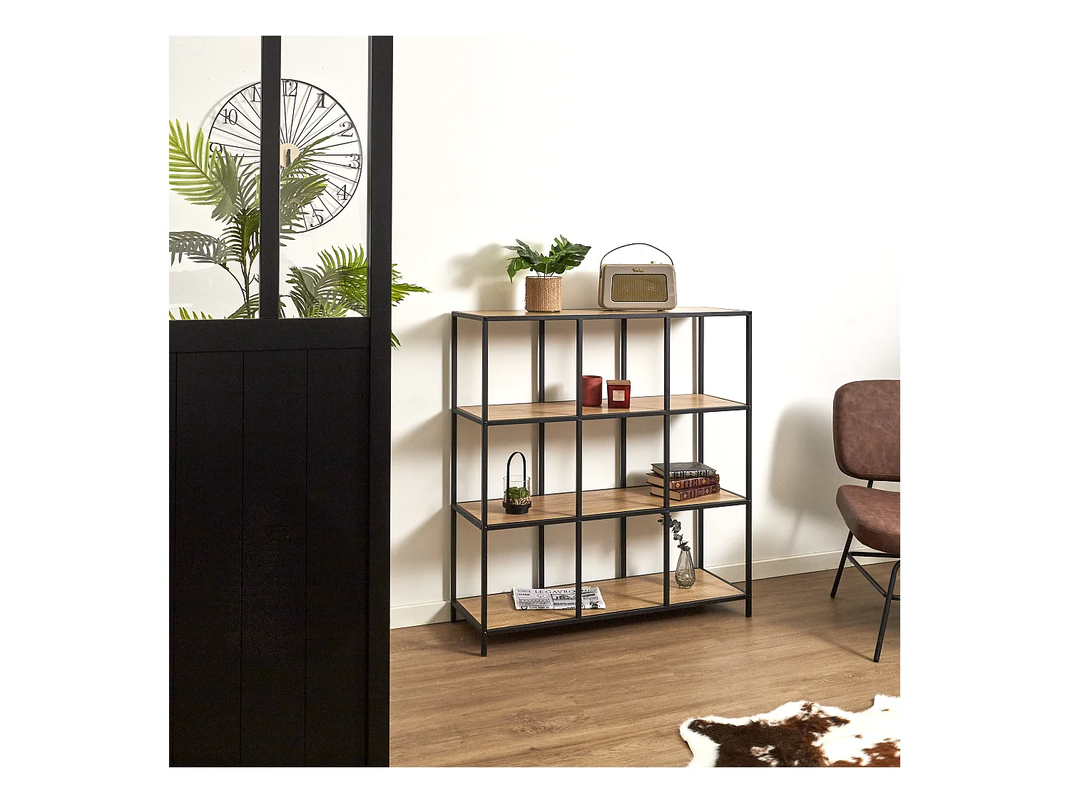 Rangement Modulable 9 Cases Loka Marron, Noir