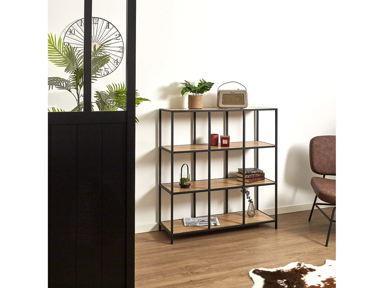 Rangement Modulable 9 Cases Loka Marron, Noir