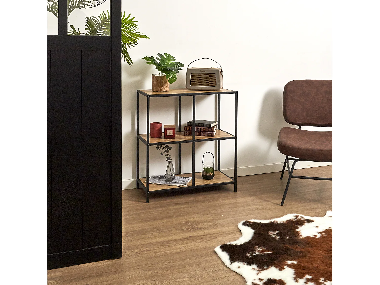 Rangement Modulable 4 Cases Loka Marron, Noir