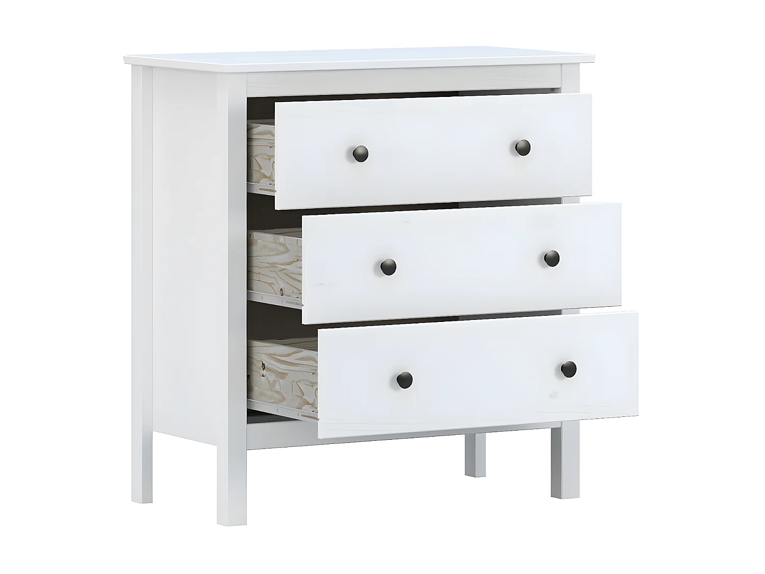 Commode, meuble de rangement avec 3 tiroirs coloris blanc - L. 76 x P. 40 x H. 81 cm