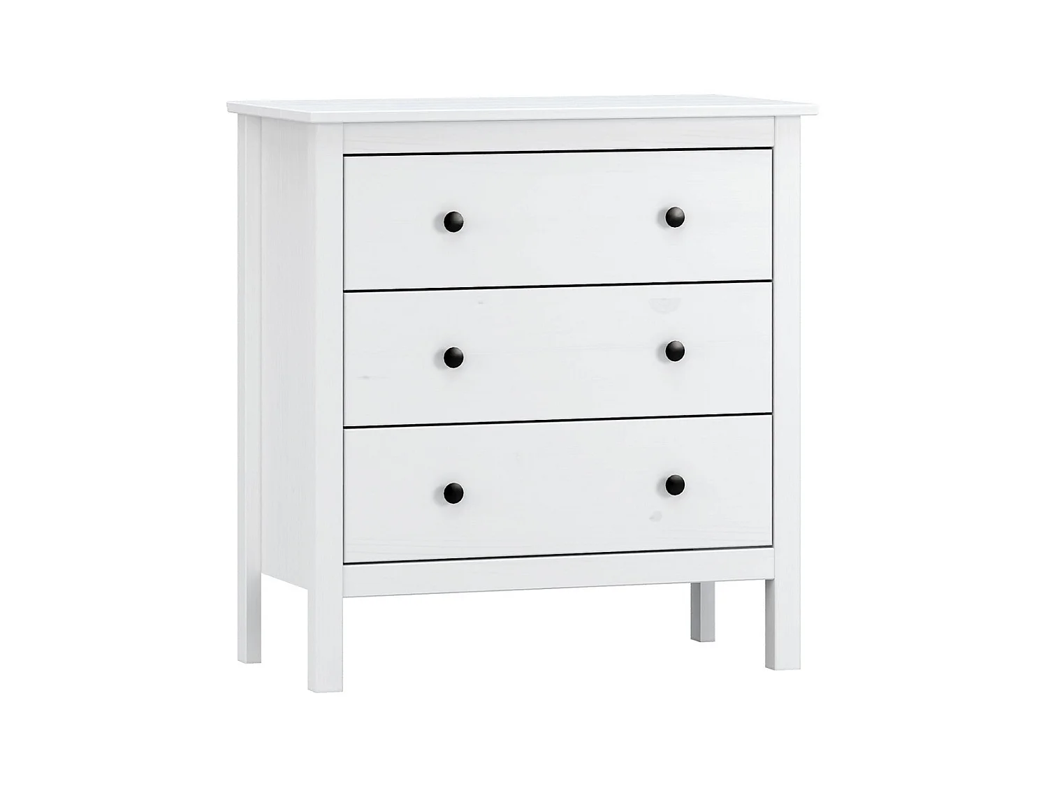 Commode, meuble de rangement avec 3 tiroirs coloris blanc - L. 76 x P. 40 x H. 81 cm