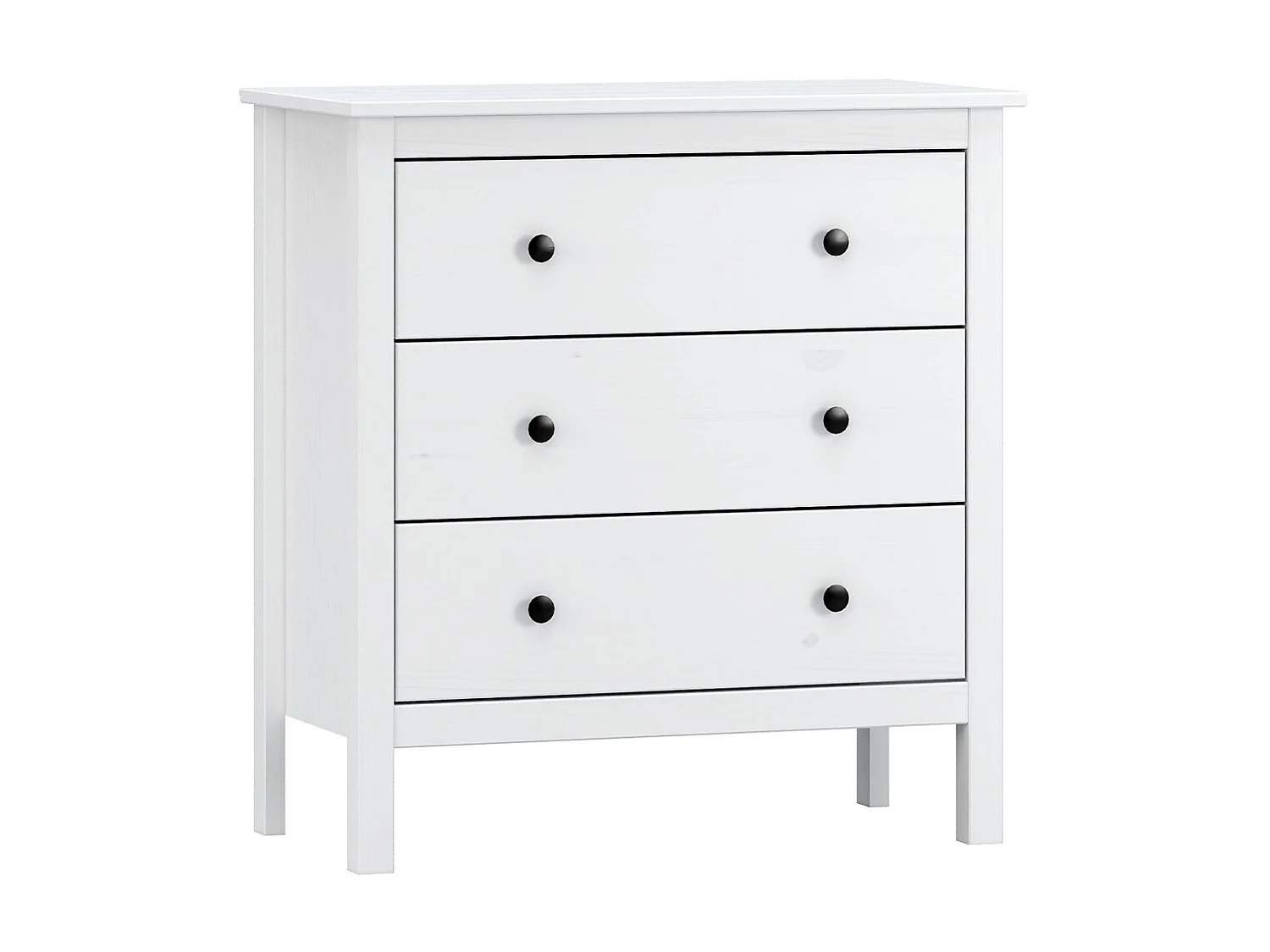 Commode, meuble de rangement avec 3 tiroirs coloris blanc - L. 76 x P. 40 x H. 81 cm