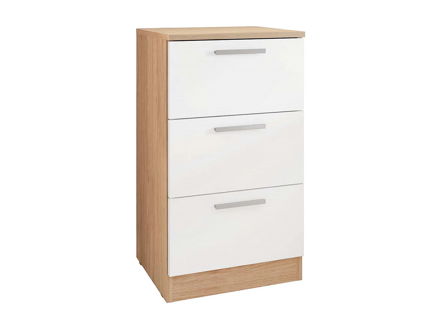 Table de chevet, table de nuit avec 3 tiroirs coloris Blanc, chêne cambrian