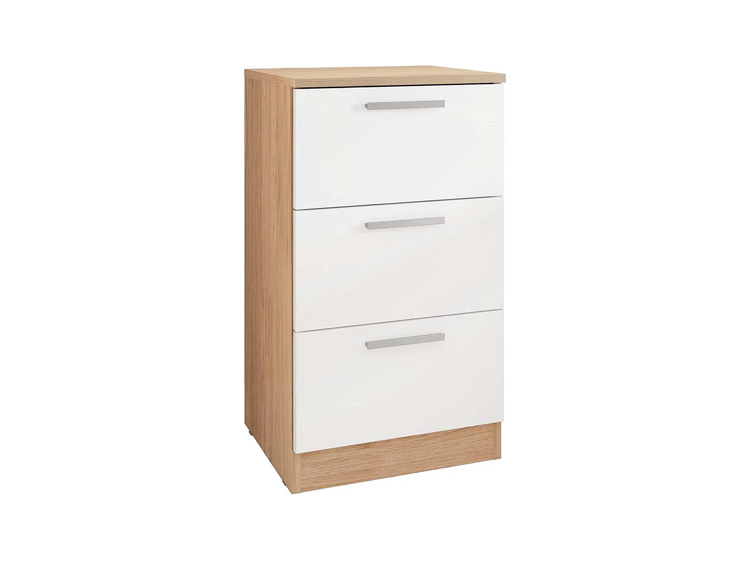 Table de chevet, table de nuit avec 3 tiroirs coloris Blanc, chêne cambrian