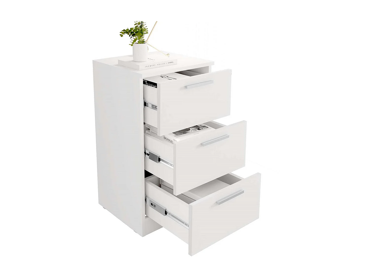 Table de chevet, table de nuit avec 3 tiroirs coloris Blanc - L. 38 x P. 36 x H. 68 cm