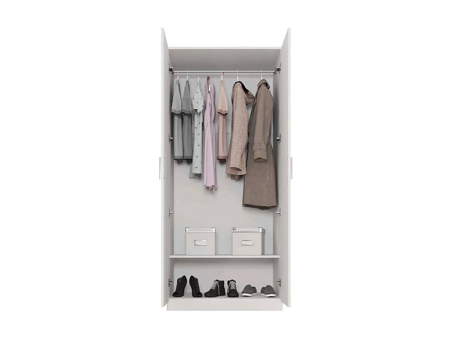 Armoire, meuble de rangement avec 2 portes coloris blanc - L. 82 x P. 51 x H. 185 cm