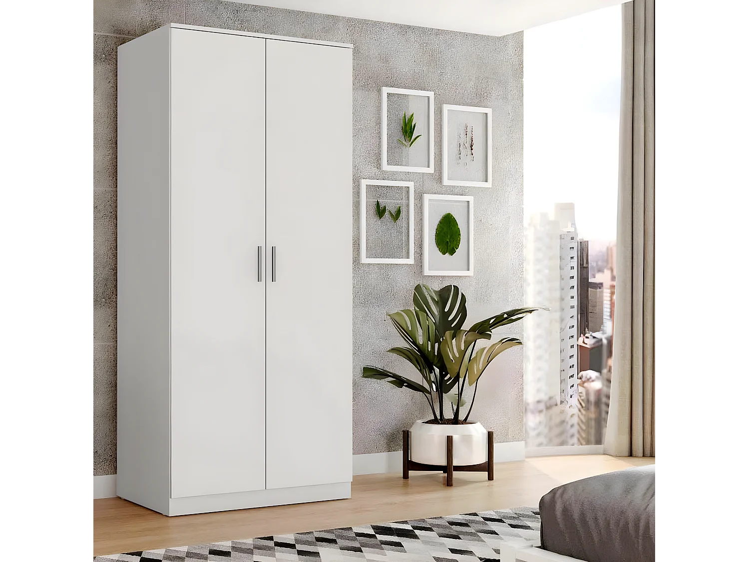 Armoire, meuble de rangement avec 2 portes coloris blanc - L. 82 x P. 51 x H. 185 cm