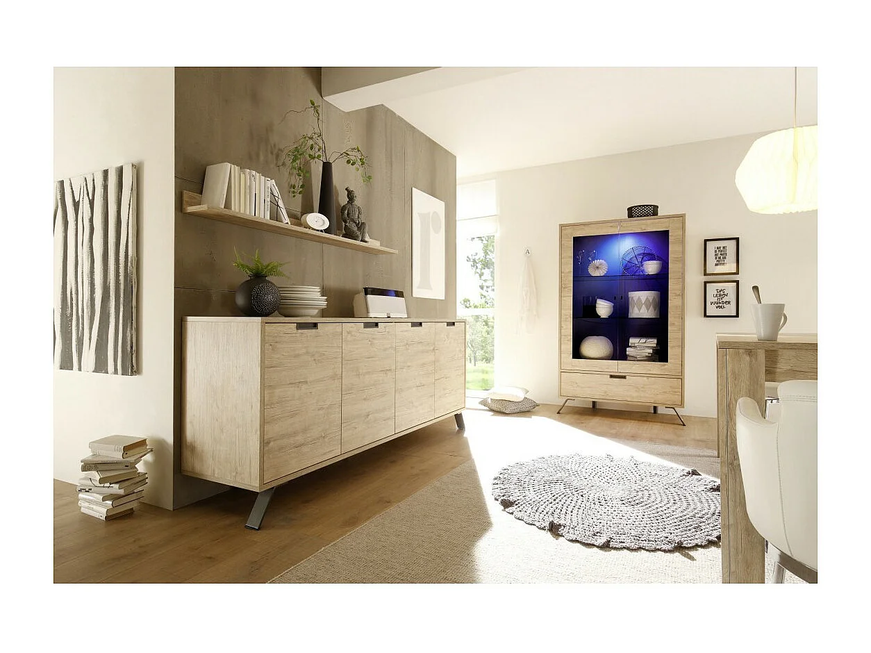 Vitrine SHOW – 2 glazen deuren en 1 lade – Kleur licht eiken – Modern ontwerp