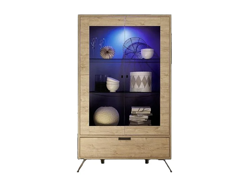 Vitrine SHOW – 2 glazen deuren en 1 lade – Kleur licht eiken – Modern ontwerp